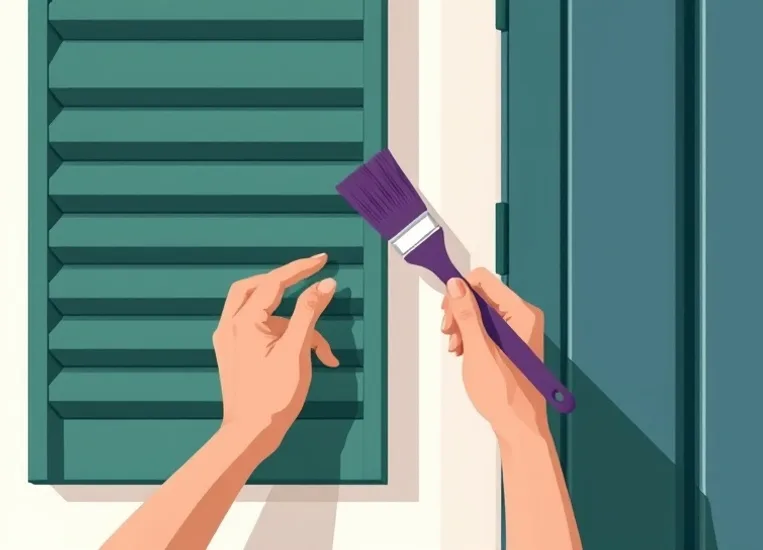Mise en peinture au pinceau de volets et d'encadrements en bois