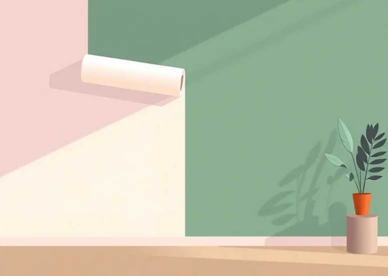 Pose de papier peint, rouleau et brosse à maroufler